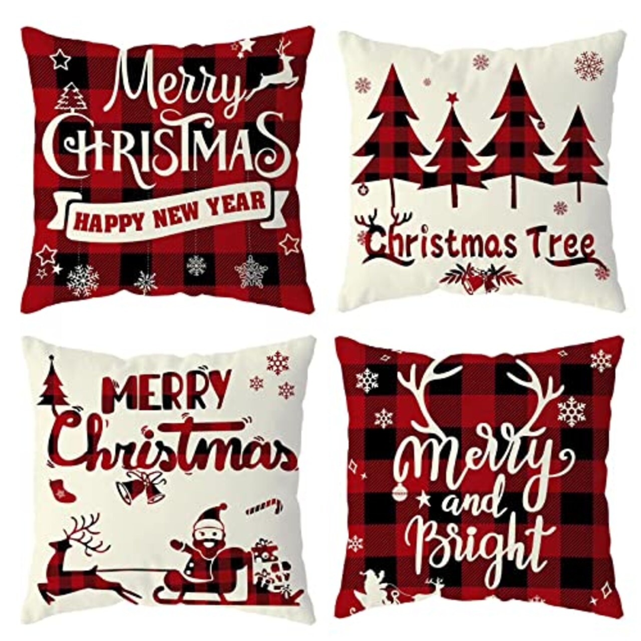 Christmas Decorations Pillow Covers 18x18 Set of 4 Red Black